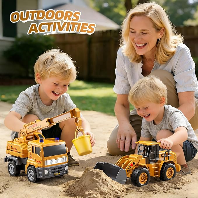 KukuFun 4-Pack Construction Truck Toys for Toddlers Boys 2-4 3-5 Years Old, Sand Toy Trucks Bulk for Sandbox with Excavator, Outdoor Kids Play Truck Vehicle Set for Ages 1 2 3 4 5 Toddlers Gifts