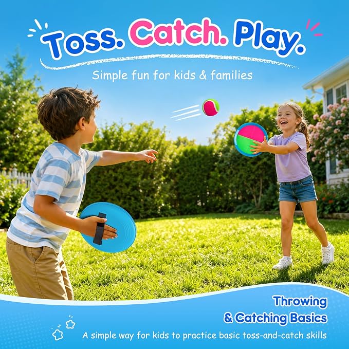 Toss and Catch Ball Game Set, Upgraded Sticky Paddle Ball Set for Kids & Toddlers, Sturdy & Water-Resistant Outdoor Backyard Beach Pool Toy, Birthday Gift for Boys Girls Ages 3-12