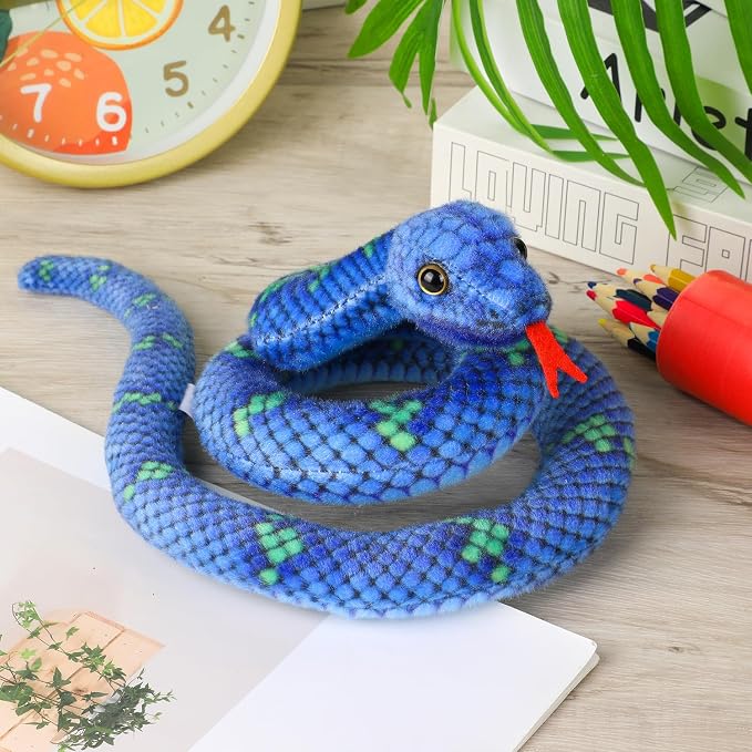 Snake Plush, Stuffed Snake Animal, 27 in Small Toy Snakes for Kids, Giant Stuffed Animals, Lifelike Plush Snake for Birthday Present Party Prank Prop (Blue)