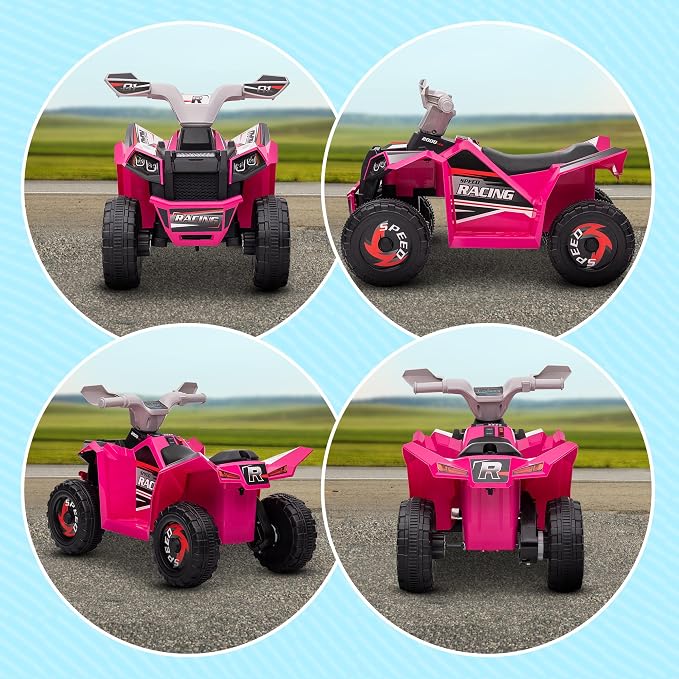 Aosom Kids ATV Quad Car, 6V Four-Wheeler Ride on Toy for Kids with Forward Backward Function, Wear-Resistant Wheels for Toddlers Ages 18-36 Months, Pink