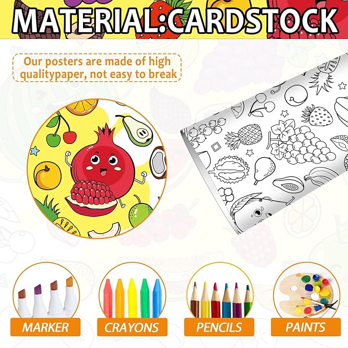 ZOIIWA Summer Fruit Coloring Poster for Giant Coloring Poster Large Fruit Coloring Tablecloth Jumbo Coloring Books for Home Birthday Party Supplies Favor 31.4 x 43.3 Inch