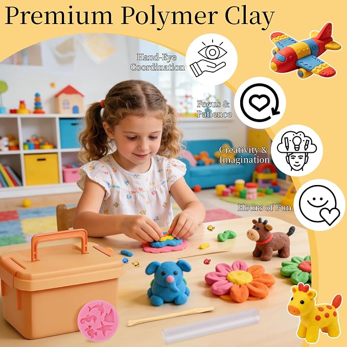175 Pcs Polymer Clays 80 Bright Colors Oven Bake Clay Non-Sticky Modeling Clay DIY Starter Kit with Sculpting Tool and Accessories for Artists Jewelry Making Craft Gifts