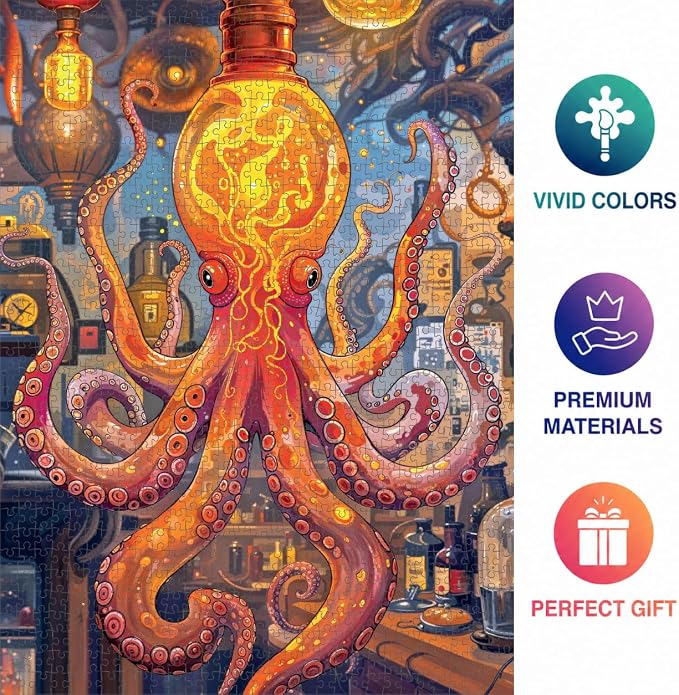 Cross & Glory | 1000 Piece Jigsaw Puzzles for Adults | Octopus Alchemy: The Lava Experiment │ Lava Lamp Octopus Puzzle 1000 Pieces │ Satin Finish Ocean Puzzle for Adults │ Ages 14+