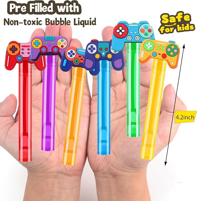 24Pcs Video Game Bubble Wands for Kids Party Favors Supplies Decorations, Pinata Goodie Bag Stuffers & Classroom Prizes Valentines Easter Halloween Christmas Stuffers
