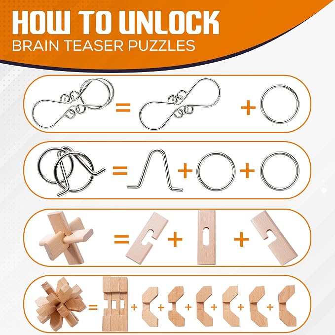 30pcs Metal & Wooden Brain Teaser Puzzles Set, 3D Brain Teasers Wire Puzzles for Adults Teens Kids, Educational IQ Unlock Interlock Puzzle, Entertaining & Thoughtful Gift Set