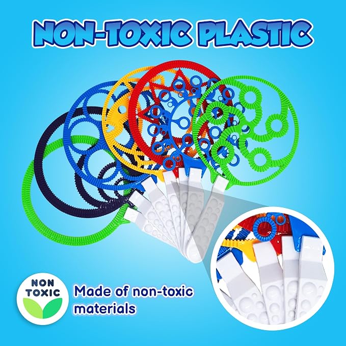 Bubble Wands for Kids - Giant Bubble Wand Set with Tray, Outdoor Toy for Kids, 11 Pcs Large Ring Kit with Mix Solution