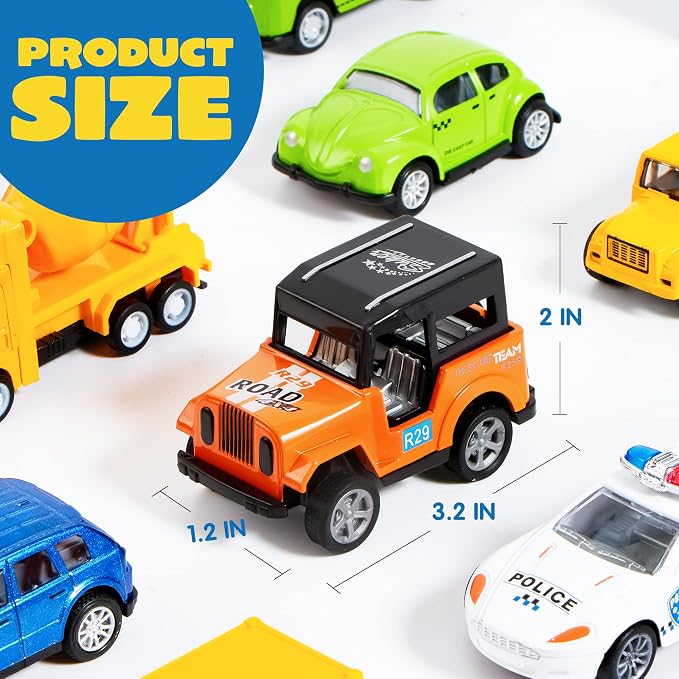 JOYIN 20PCS Die Cast Pull Back Cars, Metal Toy Cars, Car Toys Bulk, Vehicle Set for Toddlers, Kids Party Favors, Cake Toppers, Stocking Stuffers, Race Cars Toys for Boys