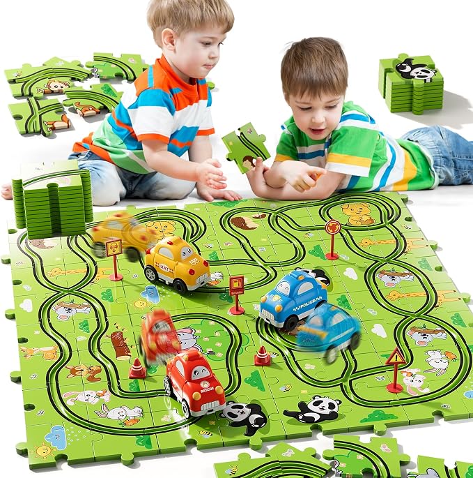 Bennol Toddler Car Toys Gifts for 2 3 4 5 Year Old Boys 73PCS Jigsaw Puzzle Race Track Car Set Toys for Kids Toddlers 1-3 2-4 3-5 4-6 Puzzle Race Car Tracks Birthday Gifts for 2 3 4 5 Year Old Boy