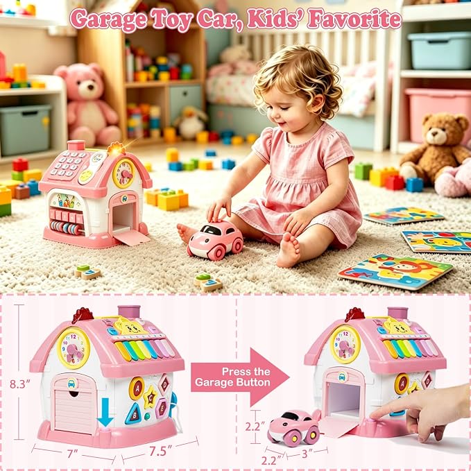 Marstone Toys for 1-2 Year Old Girls, Pink 8-in-1 Musical Learning House | One year old girl birthday gifts for toddler toys, combines learning & play to hold little ones’ focus and keep them occupied