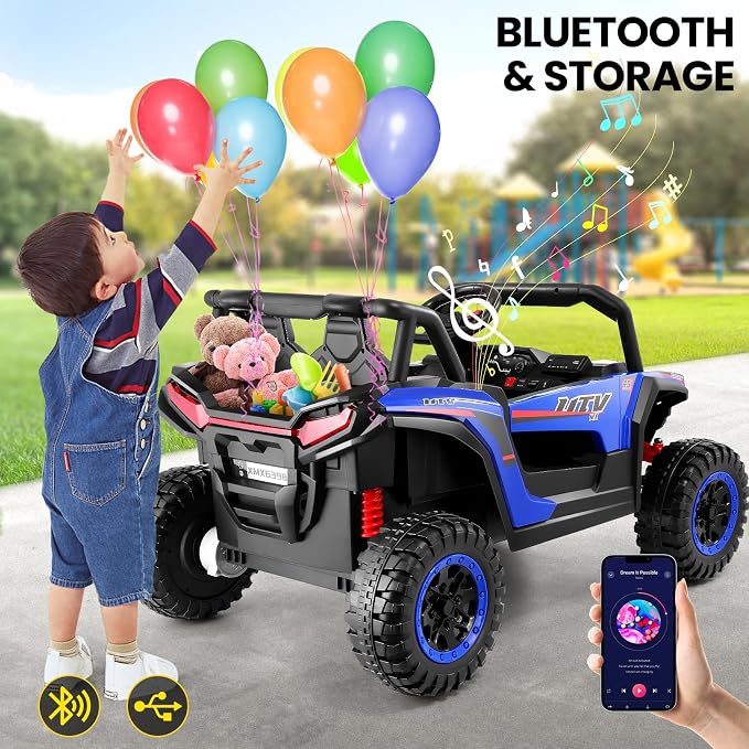 Hikole Power Car Wheels Two Seater, 24V Electric Ride on Car with Parent Remote Control, XXL Wide Seat, Electric Car for Kids Ages 4-8, Driving/Reverse, 4 Wheeler Suspension, Dark Blue
