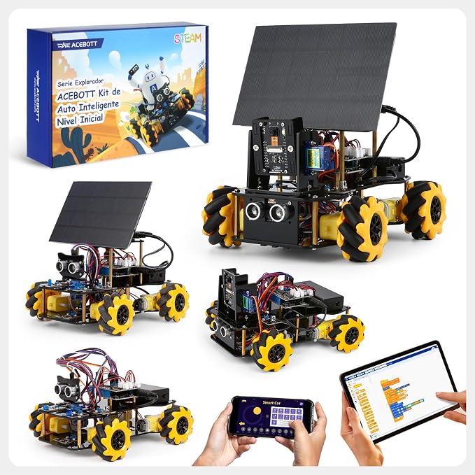 4-in-1 ESP32 Smart Camera Solar Robot Car, 4WD Remote Control Car Robotics Kit for 8-12 12-16+ Kids Teens, Electronics Programming STEM Toy Science Coding Kit Compatible with Arduino/Scratch/Phython