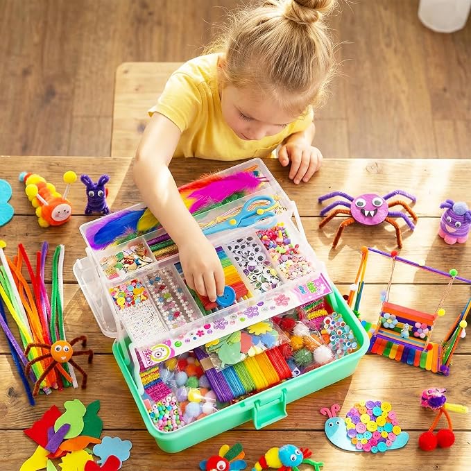Bobbie Art Arts & Crafts Box - 3000+ pcs Deluxe Craft Supplies Box Green - Art Crafting Kit Birthday Gifts for Kids, School Supply for Ages 4-12