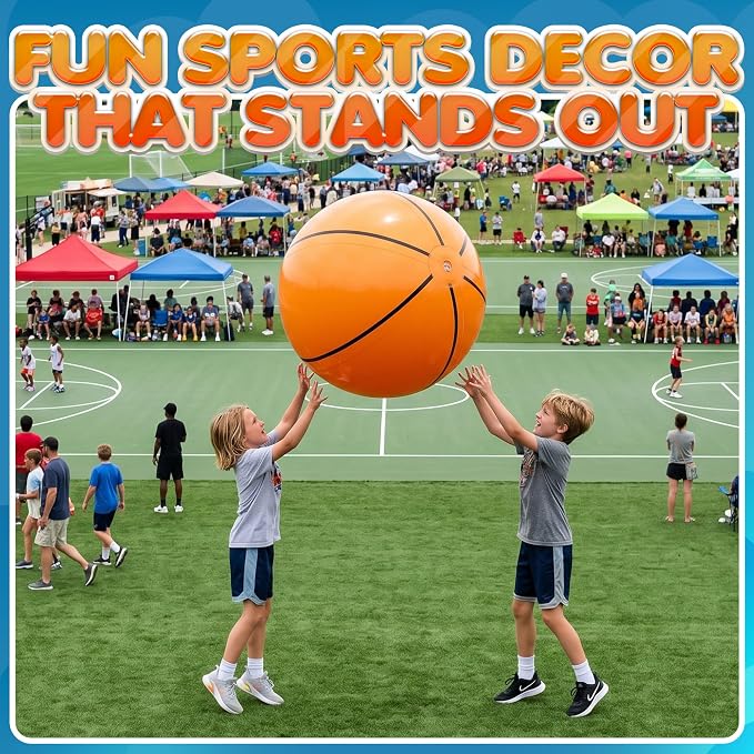 24-Inch Giant Beach Balls - (3-Pack) Inflatable Basketball Beach Balls - Extra Large Blow Up Pool Balls for Kids, Summer Pool Toys, Basketball Party Decorations & Sports Theme Decorations