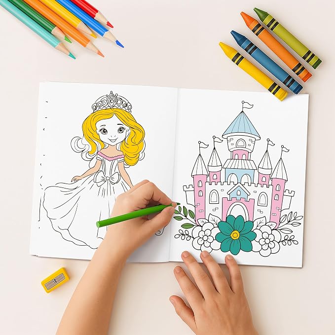 Fun Coloring Books for Kids Set of 3 - Cute Princess, Unicorn & Mermaid Coloring Book for Girls Ages 4-8 - Easy to Color Toddler Gift for Travel w Magical Themes for Your Creative Little Princess 1-3