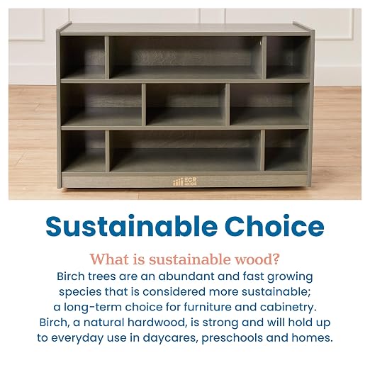 ECR4Kids Mobile Building Block Storage Cabinet, Medium, Classroom Furniture, Grey Wash