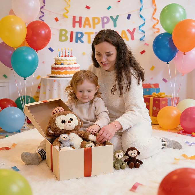 Monkey Stuffed Animals, Mommy Monkey Plush with Baby, 5 Pcs Plush Toy for Girl Boy, Birthday Gifts for Kids