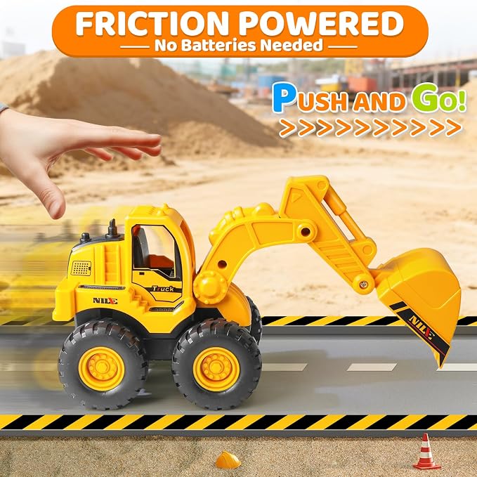 Beestech Construction Toys, Friction Powered Excavator Loader Truck Vehicles, Beach Sand Sandbox Toys for 3, 4, 5 Years Old Boys Kids Girls (2 Pack)