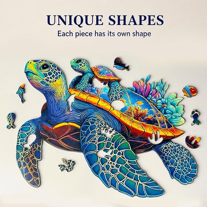 Wooden Jigsaw Puzzles for Adults Teens Kids, Parent & Baby Sea Turtle Wood Puzzle, Wooden Puzzles for Adults, Unique Animal Shaped Puzzle, Fun Challenging Family Games, 100pcs 8.5" x 7.1"