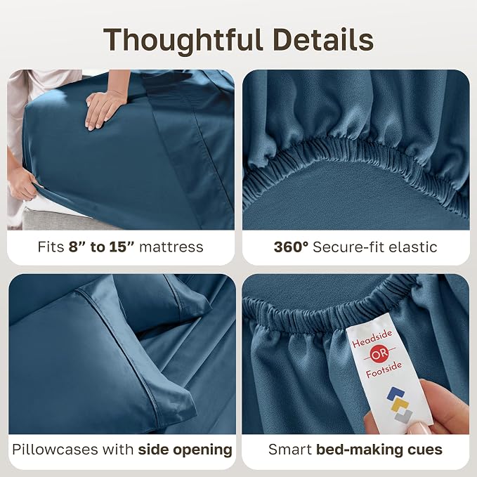 California Design Den Soft Split King 100% Cotton Sheet Sets, 400 TC Good Housekeeping Award Winner, Silky Sateen Weave with Deep Pockets, Long Staple Cotton Split King Bed Sheet Set - Peacock Blue