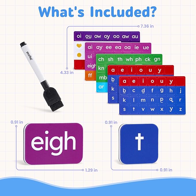 JoyCat 138PCS Magnetic Letter Tiles Set - ABC Letters with Erasable Marker, Word-Building Folder & Storage Case, Phonics & Spelling Learning Game for Kids 3+, Preschool & Pre-K Classroom