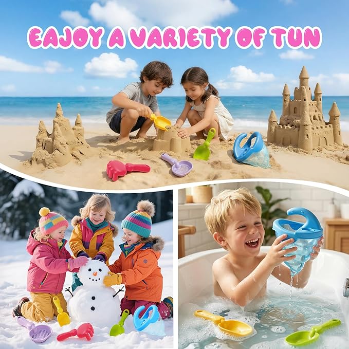 YUTONG Beach Toys for Kids, 5Pcs Sand Spilling Funnel,Set with Shovel Rake Siftersand Spoon,Outdoor Sandbox Toys for Toddlers Age 3+, Pool, Backyard and Summer Beach Activitie