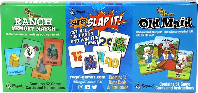 Regal Games Farm Match, Slap It, Old Maid Card Games for Kids Ages 4 5 6 7 8+ | Family Fun Playing Card Set (160 Game Cards, 3 Pack)