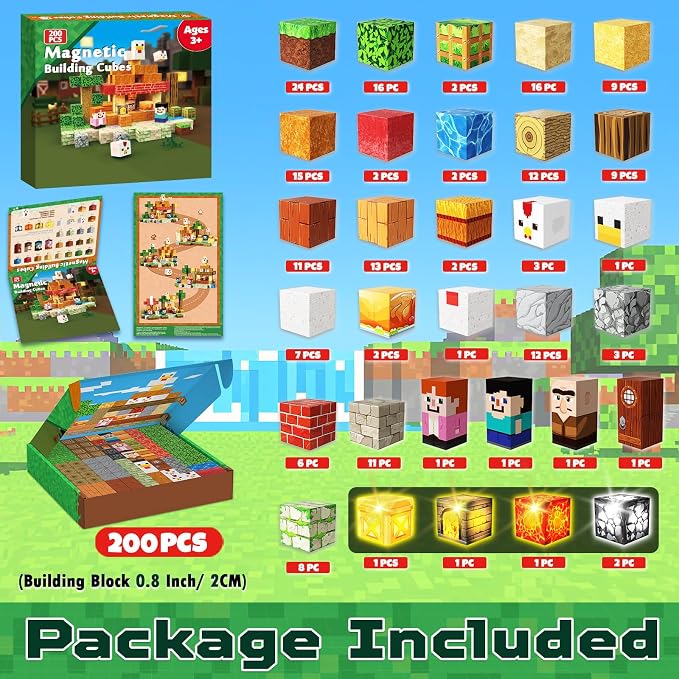 ToyUnited 200PCS Magnetic Blocks with Light-Up Blocks, Magnet Building Blocks, Stacking Magent Cubes, STEM Montessori Educational Sensory Toys for Boys & Girls Ages 3-12 Birthday Gifts
