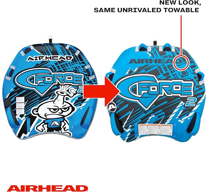 Airhead G-Force Towable Tube for Boating, 1-4 Rider Inflatable Boat Tube for Water Tubing, Heavy Duty Full Nylon Cover, Stabilizer Fins with Neoprene Knuckle Guards, Speed Safety Valve