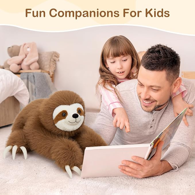 BENINY Large Sloth Stuffed Animals 28", Realistic Three Toed Big Sloth Plush Pillow with Snap Button Hands for Hanging, Gifts for Teens Adults Decors