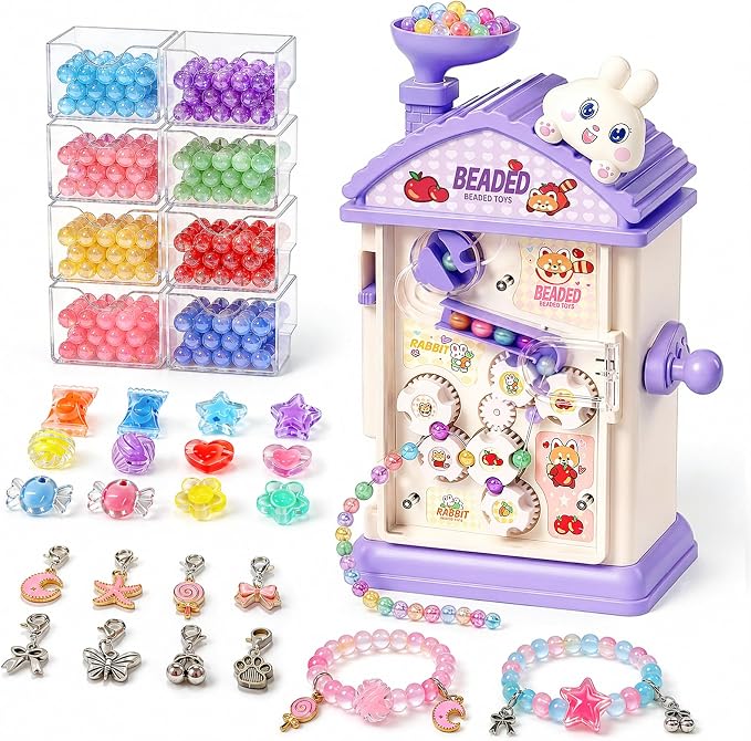 STACTCUTE Bracelet Maker Machine for Girls 6-12, Mess-Free DIY Charm Jewelry Making Kit with 800+ Beads and Mechanical Spinner, No Battery Bead Stringing Toy, Birthday Gifts for Kids 6 7 8(Purple)
