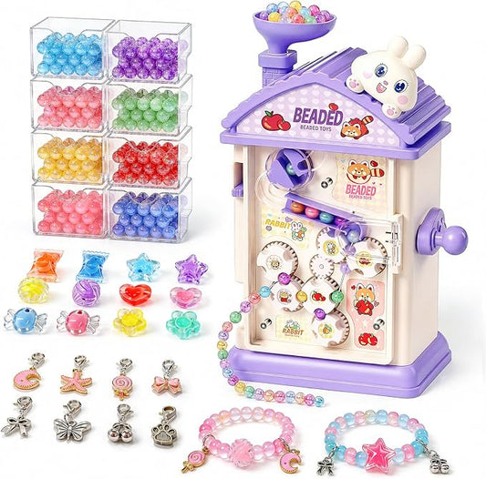 STACTCUTE Bracelet Maker Machine for Girls 6-12, Mess-Free DIY Charm Jewelry Making Kit with 800+ Beads and Mechanical Spinner, No Battery Bead Stringing Toy, Birthday Gifts for Kids 6 7 8(Purple)