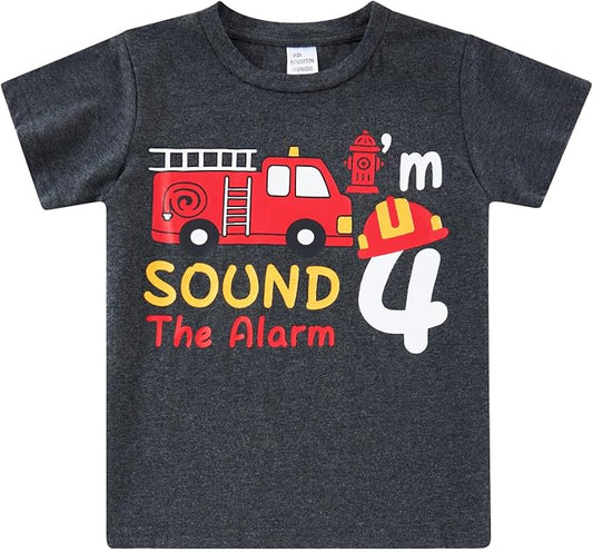 Lovekider 2-5 Years Birthday Boy Shirt Construction Party T-Shirts Excavator Cotton Short Sleeve Tee Dark Grey