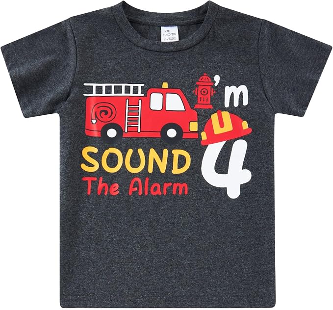 Lovekider 2-5 Years Birthday Boy Shirt Construction Party T-Shirts Excavator Cotton Short Sleeve Tee Dark Grey