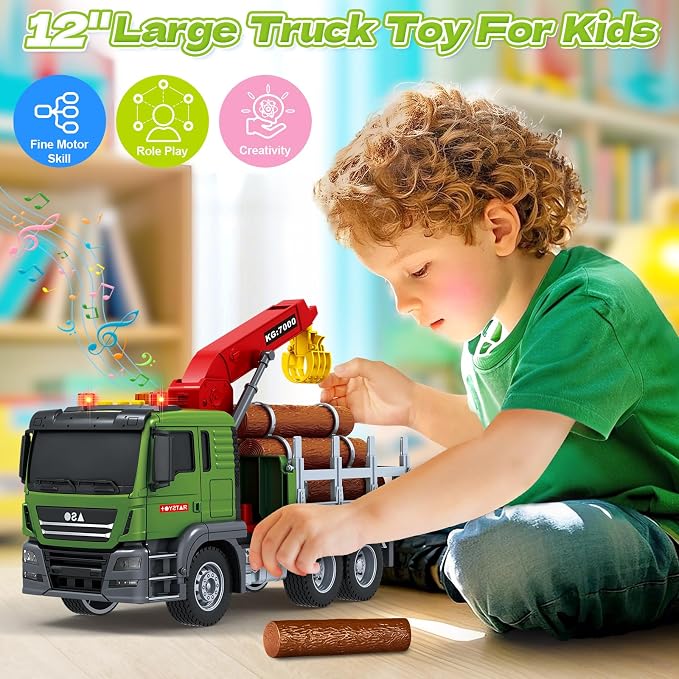 Bstoyder Toddler Boy Toys for 3 4 5 6 7 Years Kids, Large Flatbed Truck Toy with a Farm Truck, Friction Powered Vehicles Toys with Lights and Sounds, Birthday for Boy Girls