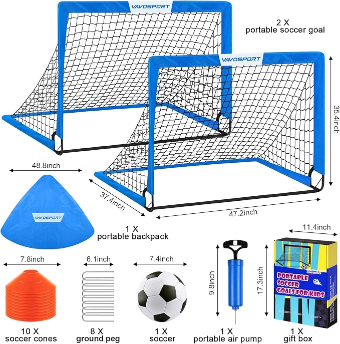 Kids Soccer Goals for Backyard Set - 2 of 4' x 3' Portable Soccer Goal Training Equipment, Pop Up Toddler Soccer Net with Soccer Ball, Soccer Set for Kids and Youth Outdoor Games, Sports, Play