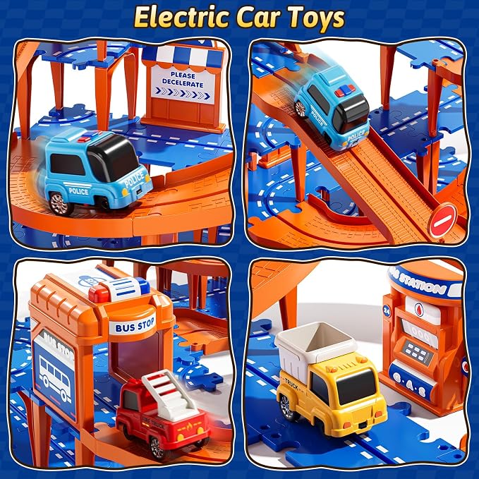 Puzzles Track Race Cars Toys for Kids Age 3-8 5-7, 4-Tier Race Track with 3 Cars, Toddler Educational Floor Puzzle Car Games Toys for Boys and Girls Toddlers, 3 4 5 6 7 8 Years Birthday Gift