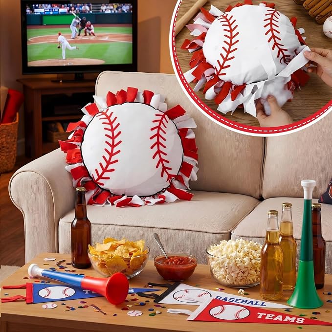 Weysat 6 Sets Baseball Tied Pillow Craft Kit DIY Orange Red White Baseball Shaped Pillow Craft Gifts with PP Cotton for Sports Theme Party Game Day Room Decor VBS School Favors Classroom Giveaways