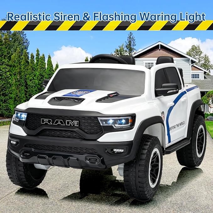 FINITO 4WD Kids 24V 4x4 Kids Ride On 2 Seater Police Truck, Remote Control Ride On Toy Car, Kids' Electric Ride On Truck, Kids' Side by Side Truck for Children Ages 3+, Powered Cars for Kids
