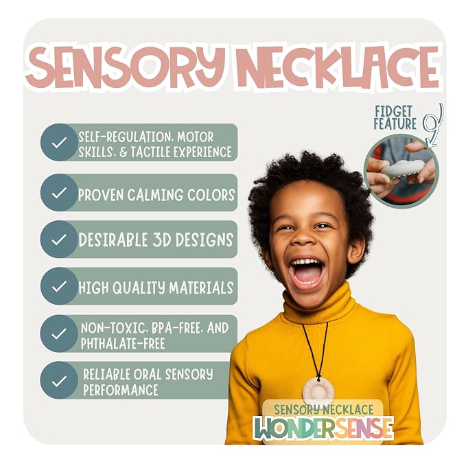 Whimsy Chew Necklaces for Sensory Kids | 5PCS Calm Colors Teething Toys | Chewy Necklace Sensory Toys for Kids with Autism | Premium Silicone Chewlery ADHD Tools | Fidget Necklace