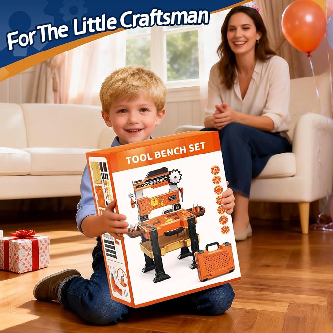 2-in-1 Kids Tool Bench Set, 152 Pcs Toddler Tool Toy Playset with Electric Drill & Realistic Tools, STEM Building Pretend Play Construction Toys for Boys, Toddlers Toys Gifts for Kids Ages 3 4 5 6 7
