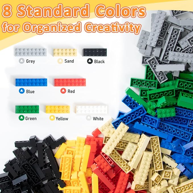 Cabeeskii 1008 Pieces Classic Building Blocks Bulk with 2 Baseplates, Building Bricks in 7 Size and 8 Color, Compatible with All Major Bricks, for Kids & MOC Lovers