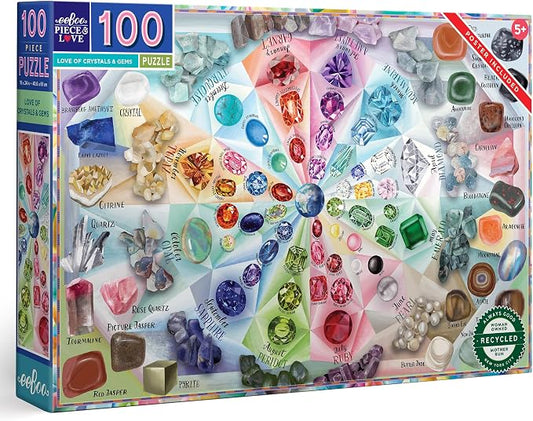 eeBoo 100 Piece Puzzle for Kids - Love of Crystals Children's Puzzle Oversized Glossy Gem, Large Pieces for Small Hands to Develop Motor Skills