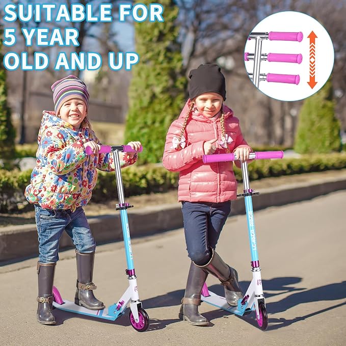 Kick Scooter - Collapsible Portable Kids Push Scooter - Lightweight Folding Design with High Visibility RGB Light Up LEDs on Wheels