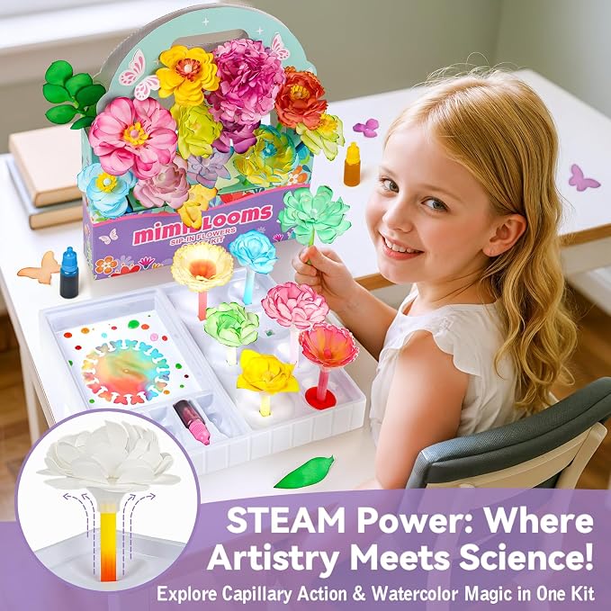 Mimiblooms Paper Flowers Science Kit for Girls, Magic Flower Paper Color Science Dyeing Kit, Arts&Crafts for Kids Age 8-12, Science Experiments Color Changing for Girls 6 7 9 10 11 yr Mother's DayGift