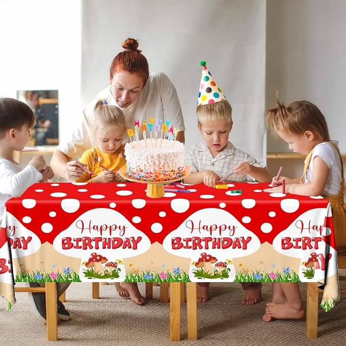 Mushroom Birthday Party Decorations, 3PCS Mushroom Tablecloth Plastic Table Cloth for Mushroom Party Decorations