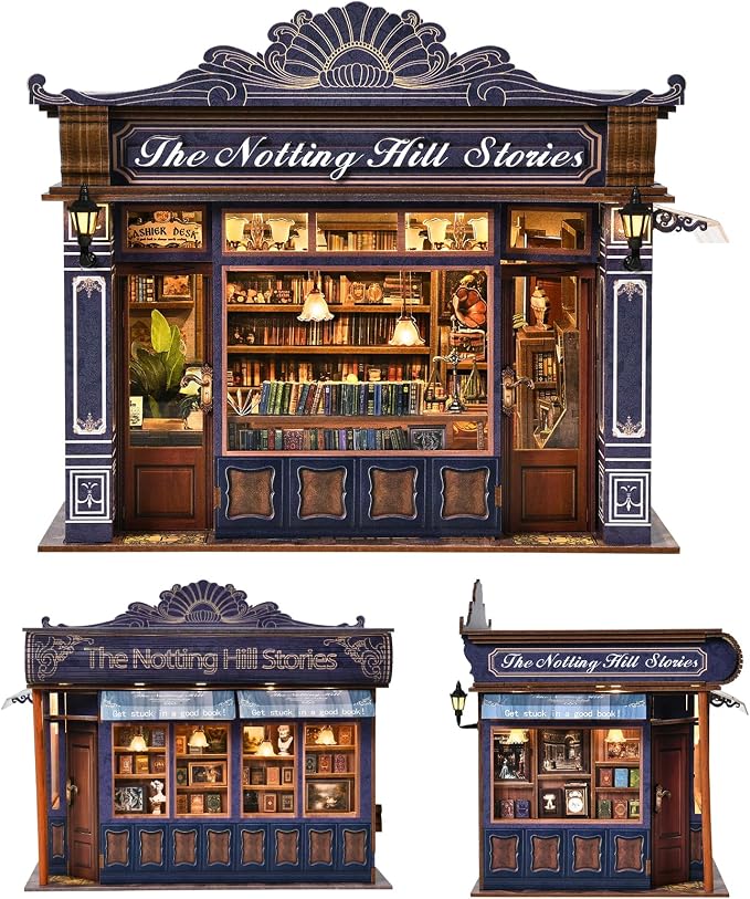 DIY Miniature House Kit, Dollhouse Fantastic Book Store for Adults to Build, Birthday/Christmas Day Gift for Family and Friends, Prefab Tiny Home with LED Lights,The Notting Hill Stories
