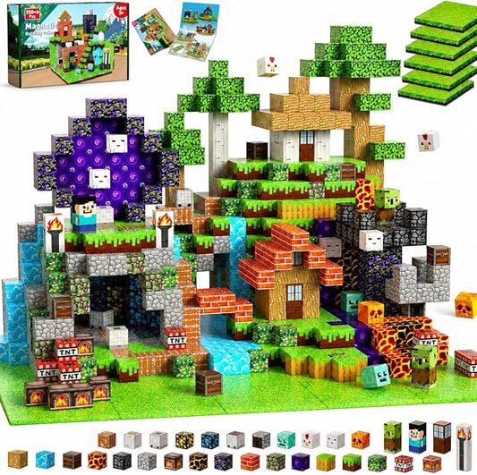 GraceDuck 150 PCS Magnetic Blocks - Magnetic Building Block with 6 Base Plate, Stacking Magnets for Kids, Sensory Toy for Toddlers STEM Learning, Birthday Gifts for 3+ Years Old Boys Girls