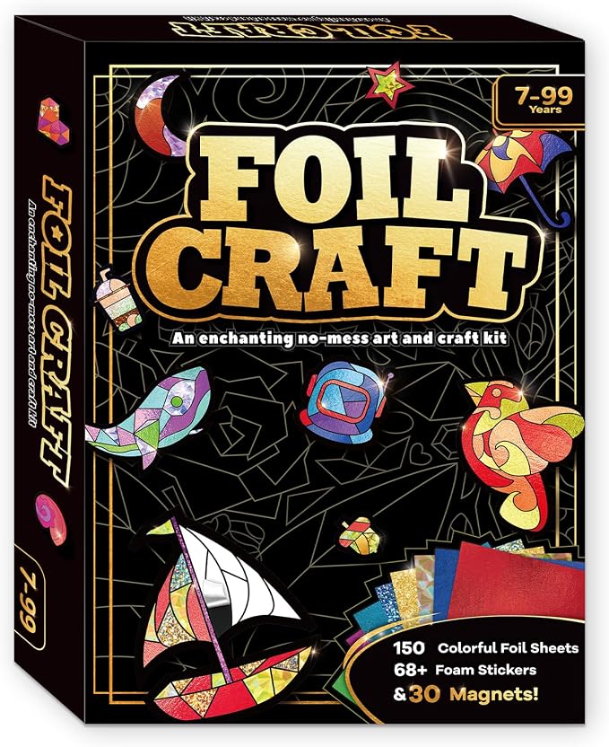 FLUXOJOY Foil Art Craft Kits for Kids, Mess -Free Fun Activity Set for Child, DIY Printing Craft Kit, Birthday Party Gifts for Ages 4 5 6 7 8 9 10 11 12 and Up, Art Travel Toys for Boys Girls
