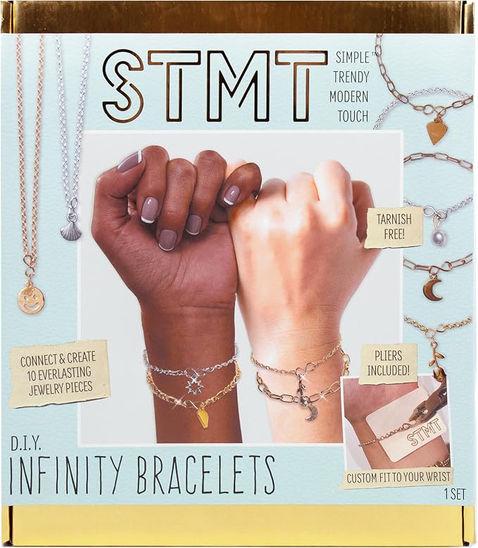 STMT DIY Infinity Jewelry Kit, Make 10 Forever Bracelets, Permanent Bracelet Chains, No Welding Needed, Custom-Fit, Unisex, Multi, Life-Size, Not Foldable, Ages 8+