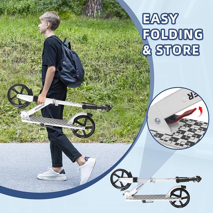 Nattork Kick Scooter for Kids 6+ Years Teens Adults - 220LB Weight Capacity, Front Shock Absorber and Adjustable Handlebar - Smooth Ride with 8" Sturdy Wheels, Ideal for Outdoor Sports